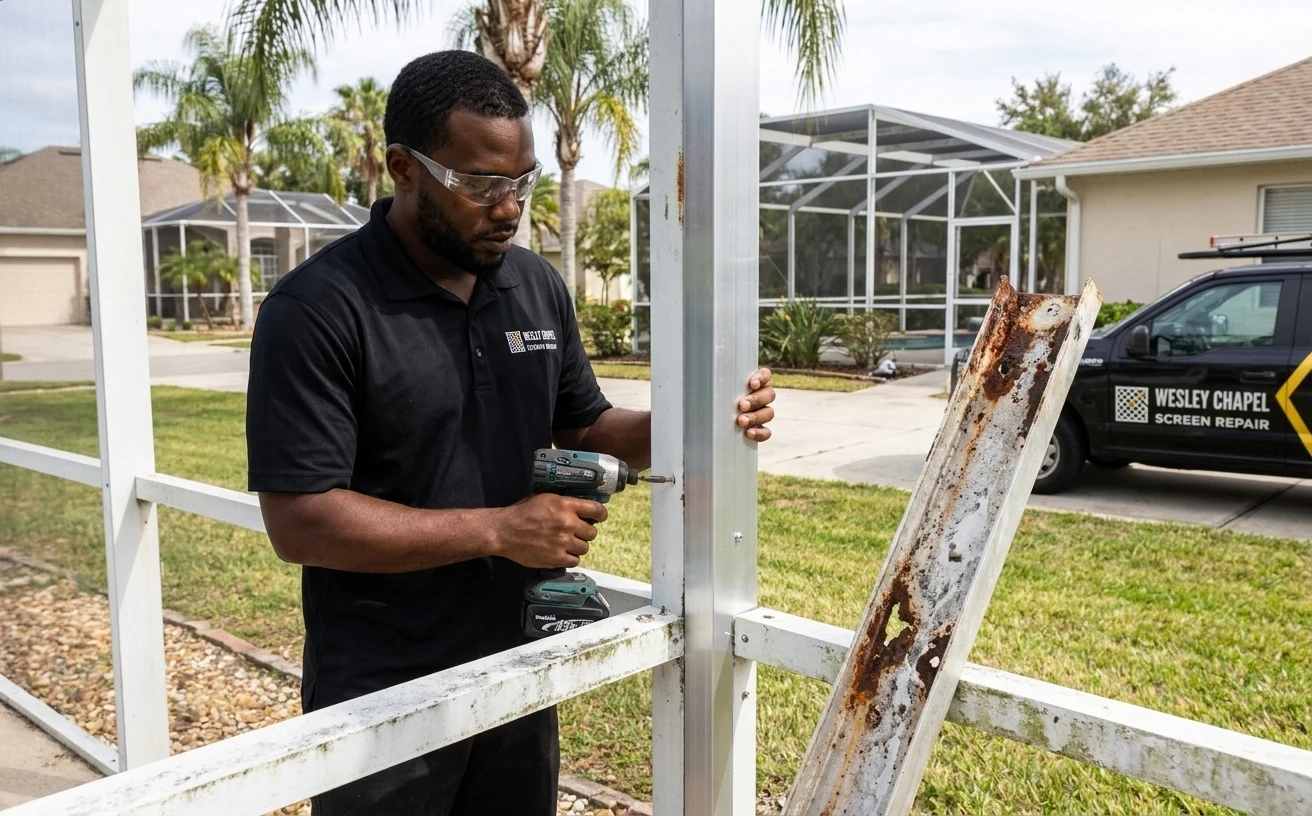 Screen Enclosure Frame Repair in Wesley Chapel, Florida