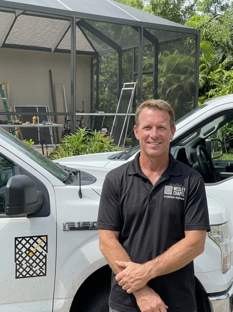 Screen repair and pool cage rescreening at a Zephyrhills, Florida home