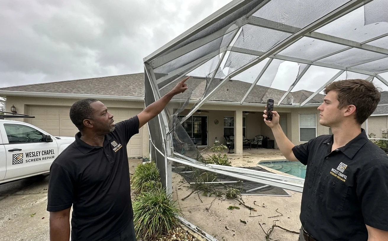 Storm Damage Screen Repair in Wesley Chapel, Florida